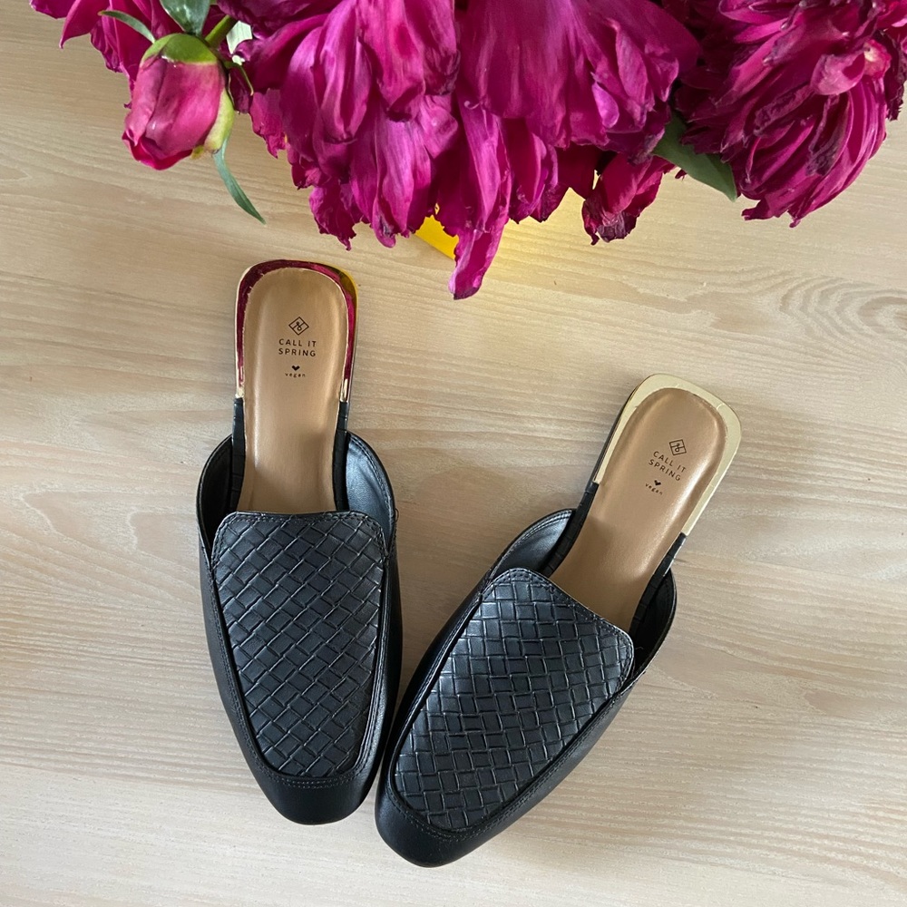 Black vegan leather mules - brand new!